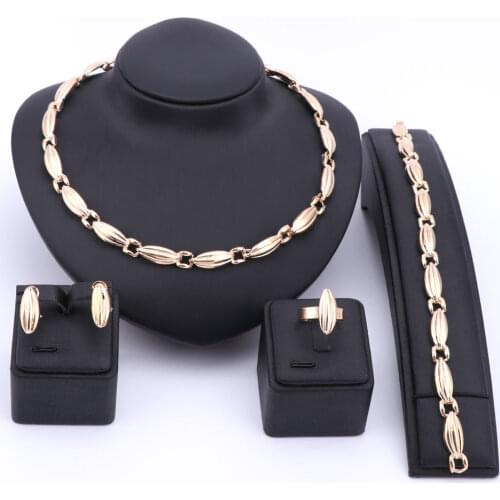 Fashion Trendy Jewelry Set For Women Gold Color Beads Collar Necklace Earrings Bracelet Fine Rings Costume Party Sets