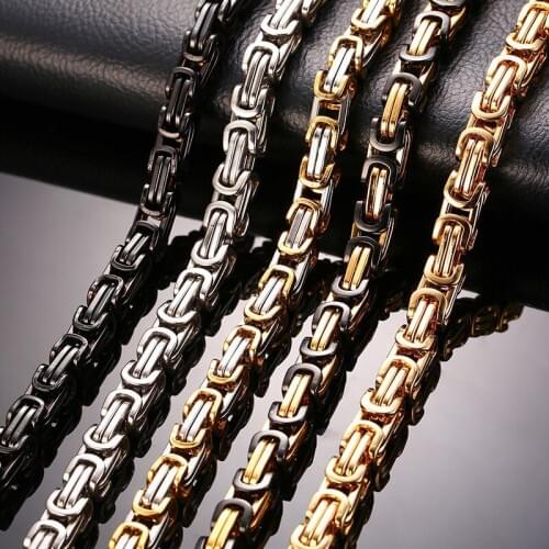 Stainless Steel Byzantine Chain Necklaces for Men 8mm Wide 22-30 inches