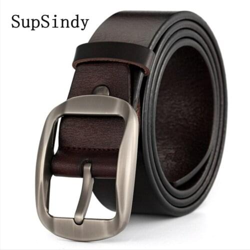 SupSindy Leather Men Belt vintage Alloy Pin Buckle Cowhide Male Waistband Black Luxury Genuine Leather Belts for Men Top quality