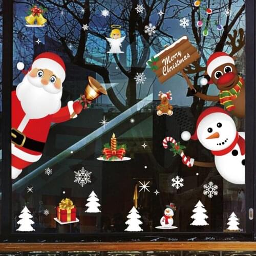Lovely Santa Snowman Wall Sticker Strong Adhesion Glass Window Door Office Shop Christmas Decal Xmas Decoration Posters