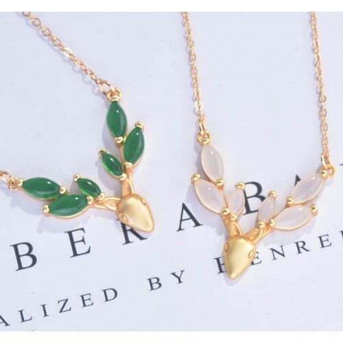 2020 New Luxury Sandblasting Process Deer Head Necklace For Women Dainty Green/White Stone Female Jewelry Party Accessories Gift