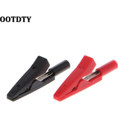 OOTDTY 2 Pcs Insulated Alligator Clip 2mm Banana Female Adapter Meter Test Probe Black Red