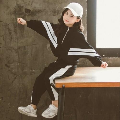 Autumn 2021 New Kids Clothes Suit Girls Clothing Big ChildrenS Personality Back Portraits Sweater+ Sports Pants 2pcs Set 4-13Y