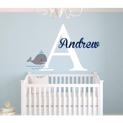 Personalized Name Wall Decal Whale Wall Stickers For Kids Room- Girls Name Wall Decal Customize DIY Baby Room Wall Art JW030