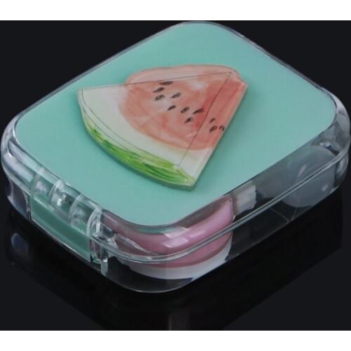 Glasses Case Portable DIY Cute Snow Snowflake Watermelon Contact Glasses Case With Mirror Color Lenses Practical High Quality
