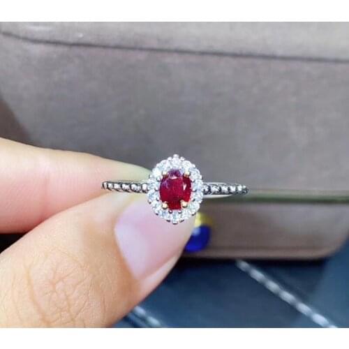 Simple 5*4mm Natural 0.5Ct Ruby Rings for Women Party Gifts S925 Fine Jewelry Red Gemstones Classical Hot Sale July Birthstone