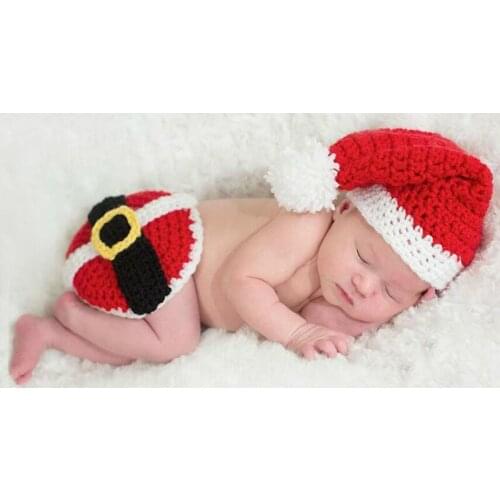 Newborn Baby Boy Girls Christmas Photography Props Infant Unisex Baby Santa Photo Shoot Crochet Hat+Pants Outfits Props Clothes