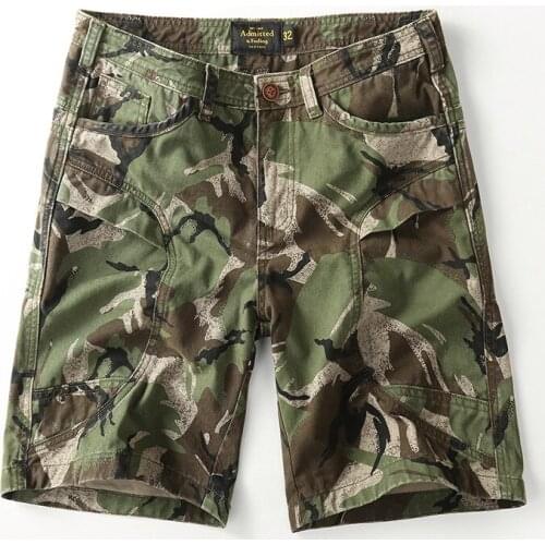 029 Men High Quality Cargo Camouflage Shorts Washed Loose Premium Cotton Military Style Durable Casual Outdoor Half-Length Pants