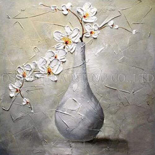 Skilled Artist Handmade High Quality Modern Vase Flower Oil Painting on Canvas Handmade White Flower Oil Painting for Wall Art