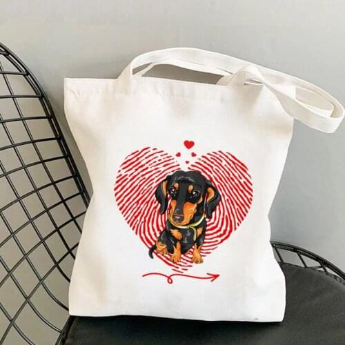 2021 Shopper Dachshund Love Cartoons Printed Tote Bag women Harajuku shopper handbag girl Shoulder shopping bag Lady Canvas Bag