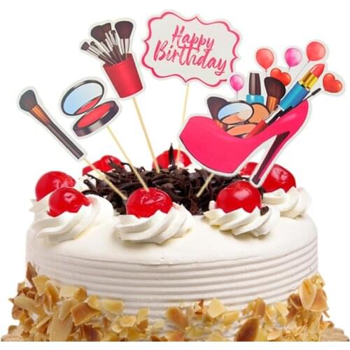 High heel girl Cake Topper Lipstick bag cosmetics birthday party perfume cupcake toppers happy birthday dessert Cake decor New