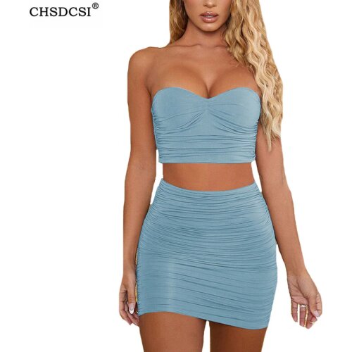 CHSDCSI Strapless Tops Backless Sleeveless Fashion Sexy Tees Summer Skinny High Waist Skirt Streetwear White Balck Mini Skirts