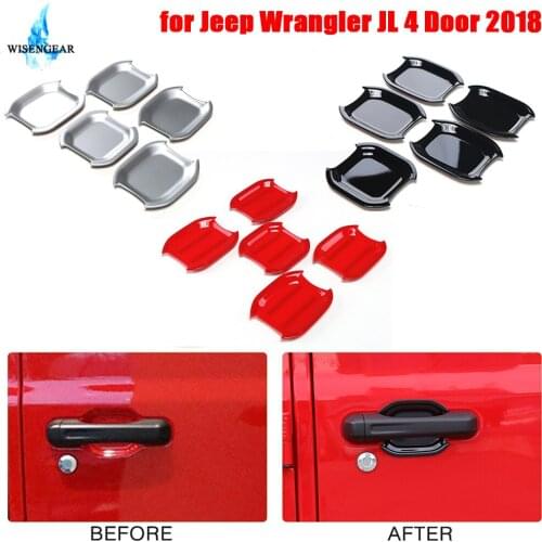 Outer Door Handle Bowl Pad Trim Cover + Tailgate Bowl Decoration Sticker For Jeep Wrangler JL 4 Door 2018 2019 Car Exterior Part