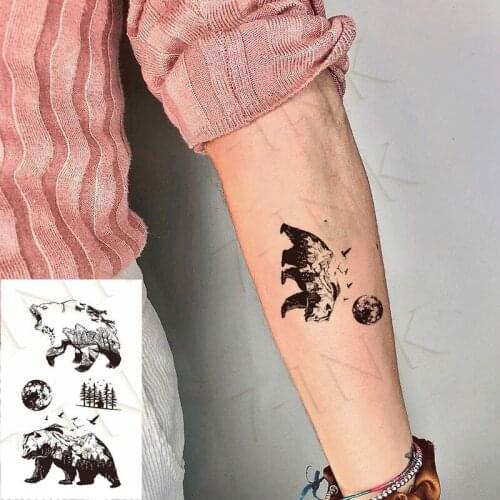 Waterproof Temporary Tattoo Sticker Bear forest moon bird Water Transfer flash tatoo fake tattoos for kids Men Women