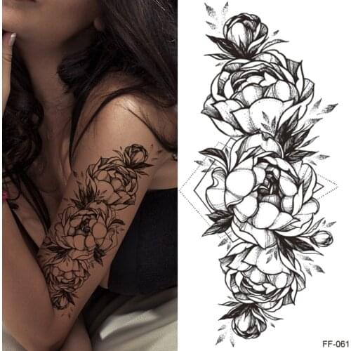 Temporary tatoos for women fake tattoo flower rose peonies black henna paste waterproof tatoo sleeve arm breast waist body decal