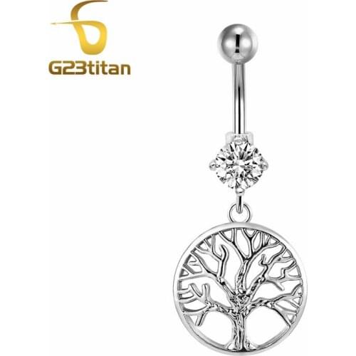 High quality Rhinestone Crystal Tree of Life Pendant G23 Titanium Navel Ring Summer Sexy Navel piercing ring Belly Body Jewely