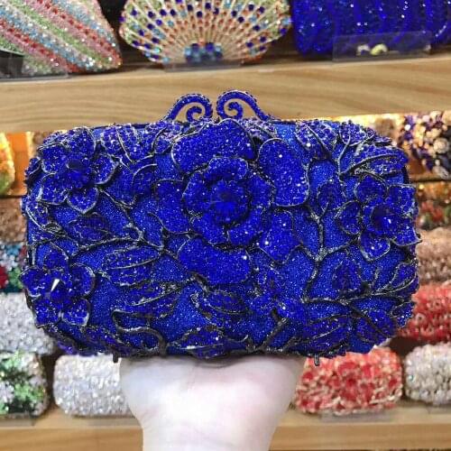 XIYUAN 2019 New Women Rhinestone Clutch Bag Flower Ladies Blue Evening Bags Ladies Day Clutches Purse Female Pink Wedding Bag