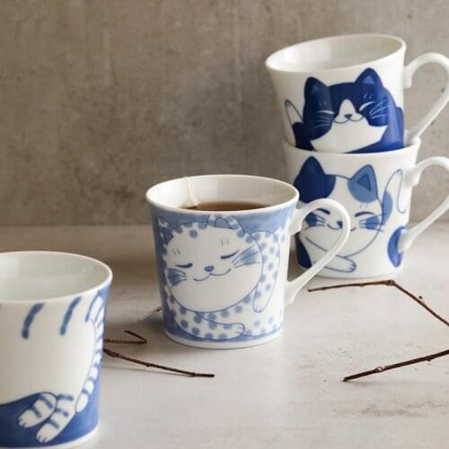 Japanese Cat Coffee Mug Couple Cartoons Cute Child Breakfast Milk Mug Ceramics Espresso Cups Creative Drinkware Girl Gift DA60MK