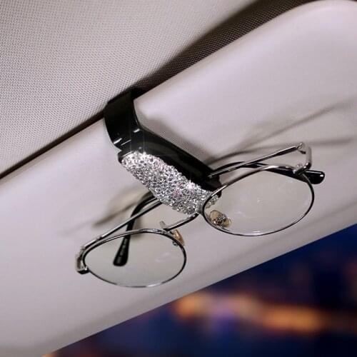2PCS/Set Rhinestone Diamond Sun Visor Glasses Fastener Clip Sunglasses Eyeglasses Holder Portable Clip Auto Car Ornament