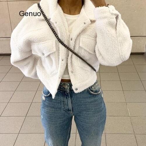 Fashion Lamb Wool Autumn Winter Coat Women Jacket Fleece Shaggy Warm Cropped Jackets Overcoat Single Breasted Outwear