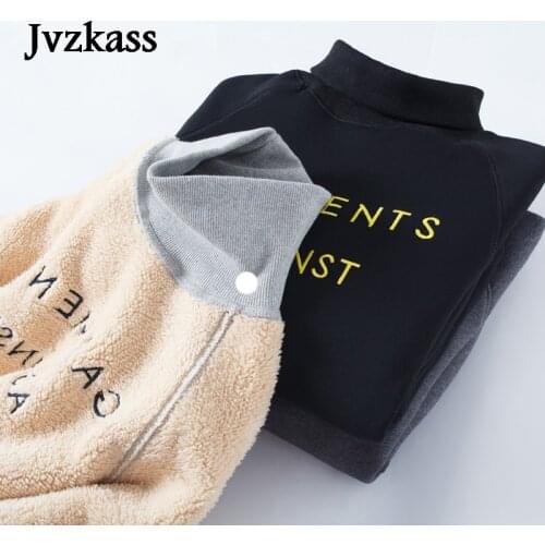 Jvzkass lamb cashmere super thick women plus velvet thickening autumn and winter new sets of loose warm high collar shirt Z281