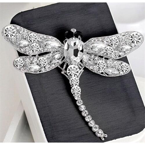 Crystal Vintage Dragonfly Brooches For Women Large Insect Brooch Pin Fashion Dress Coat Accessories Cute Jewelry