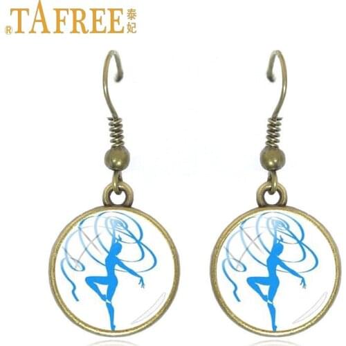 TAFREE Charm Irish Dancer Ballet Drop Dangle Earrings Sports I Love Gymnastics Art Picture Round Pendants Earrings Jewelry GY167