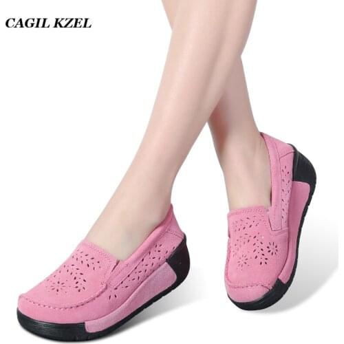 CAGILKZ 2019 Spring Women Casual Shoes Suede Leather Slip-On Women Flats Platform Shoes Moccasins Loafers Shoes chaussures femme