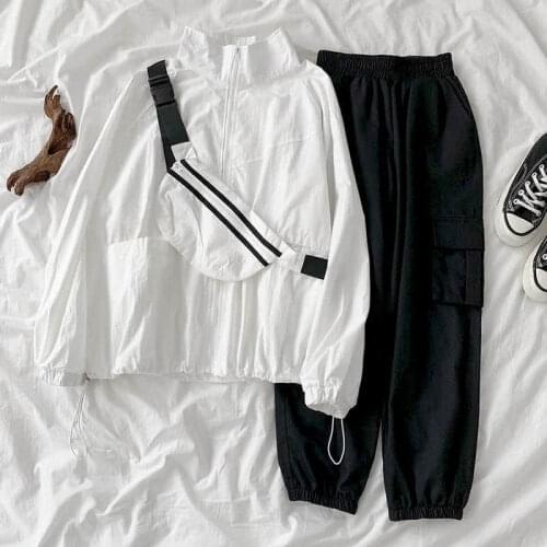 2021 Spring Autumn Two Piece Set Women Long Sleeve Loose T-shirt Casual Outfits Clothes Sweat Suits Lounge Wear Stand Collar