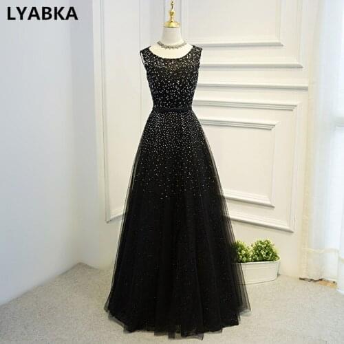 2019 Hot Sale Black Evening Dress Elegant Sequined Robe De Soire Abendkleider Scoop Neck A-line Evening Dresses Long Dress Prom