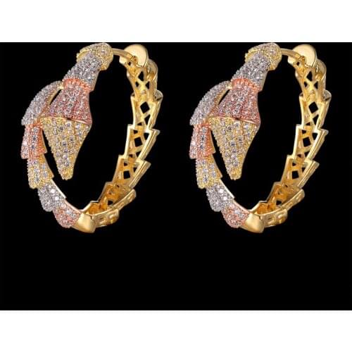 Zlxgirl Bridal Jewelry Luxury Snake shape Dangle Earrings For Women Wedding Zircon Crystal CZ Dubai Gold Bridal Earrings