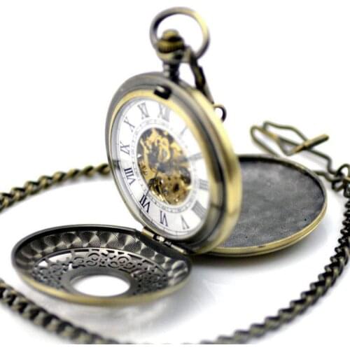 10PCs/lot Antique Bronze Double Openable Case Mechanical Men Pocket Watch