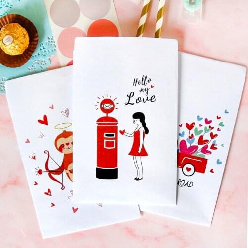 12Sets Love Letter Paper Envelope Creative Sloth Girl Car Heart Party Invitation Gift Envelope Stationery Packaging Bag Supplies