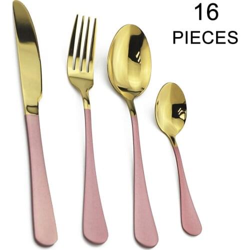 16 Pcs Mirror Cutlery Set Gold Western Dinnerware Knife Spoon Fork Dinner Set 304 Stainless Steel Silverware set Home Tableware