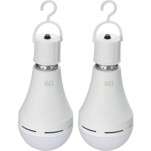 2PSC Rechargeable 12W Emergency LED Light Bulbs 60W Equivalent 6000K Bright Outdoor Hanging Lamp Lights for Outdoor Camping