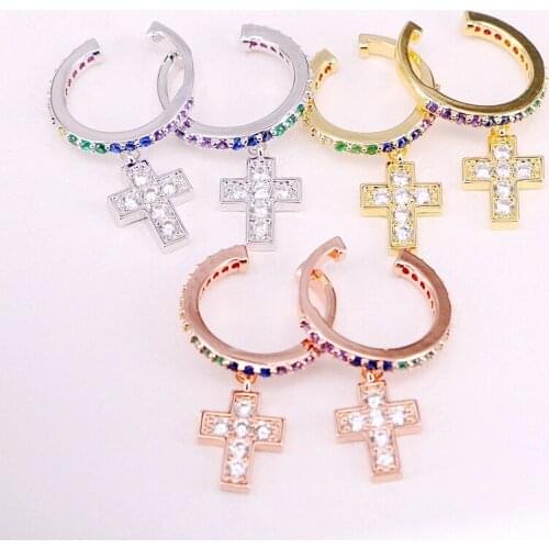 6Pairs, Micro Pave CZ Crystal Zirconia Cross shape Dangle Charming Earring For Women Girls