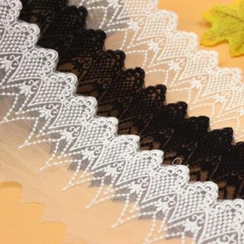 White Embroidered Flowers 9.5cm Wide cotton+mesh Lace Trim Ribbon Fabric DIY Craft&Sewing Dress Accessories Clothing wedding wh
