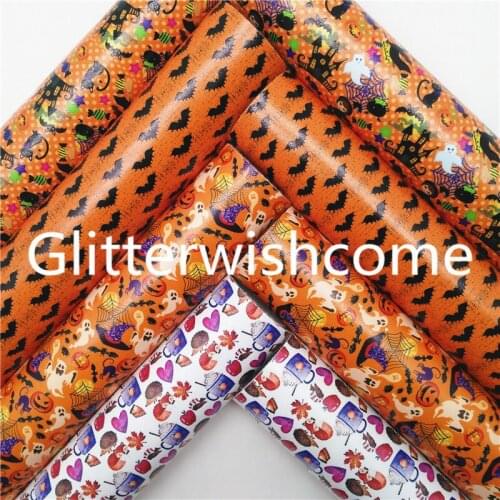 Glitterwishcome 21X29CM A4 Size Halloween Synthetic leather, Orange Colors Faux Leather Sheets for Bows, GM833A