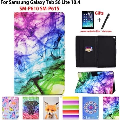 Case For Samsung Galaxy Tab S6 Lite 10.4'' 2020 P615 SM-P610 SM-P615 Cover Funda Painted Silicone PU Leather Shell Capa +Gift