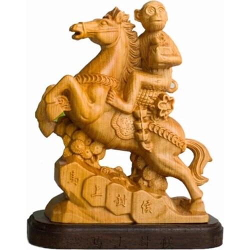 Wood statue Monkey riding horse Figurine Western home crafts wood carving Rise of the Planet Apes decoration