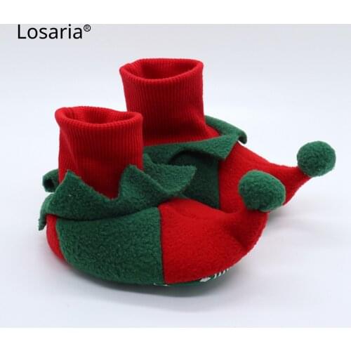 Losaria First Baby Shoes Winter 0-18 Months Thicken Baby Anti-slip Socks Christmas Tree Emboridered Cute Shoes for Toddlders