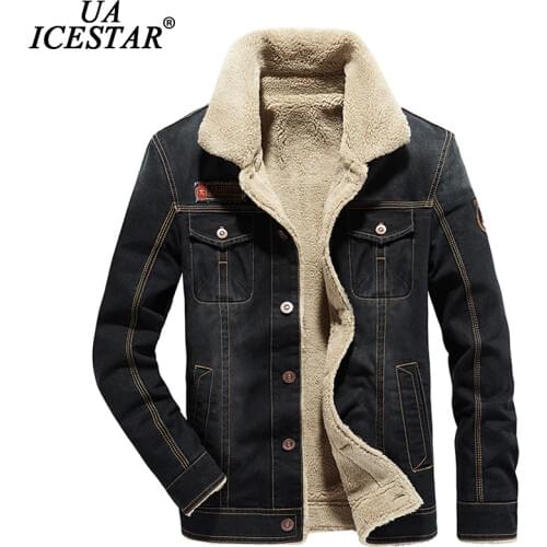 UAICESTAR Fur Collar Sherpa Denim Jacket Men Winter New Fashion Casual Coat Thicken Warm Brand Men 2020 Autumn Denim Jackets