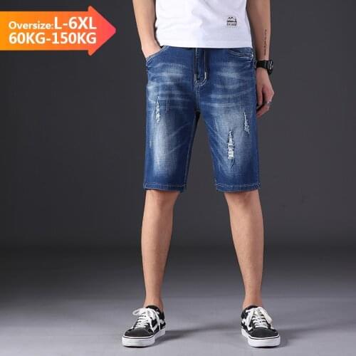 Mens Loose Blue Denim Shorts Summer New Straight Jeans Shorts Male People Classic Brand Oversize Large size 3xl 4XL 5XL 6XL
