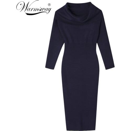 Elegant Party Women Solid Stretch Bodycon Dress Slim Slash Neck Long Sleeve Mid Calf Pencil Dress 2021 Casual Office Lady C-156