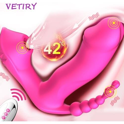 3 IN 1 Wireless Panties Vibrator Wearable Sucking G Spot Clitoris Stimulator Heating Vaginal Anal Orgasm Dildo Sex Toy for Women