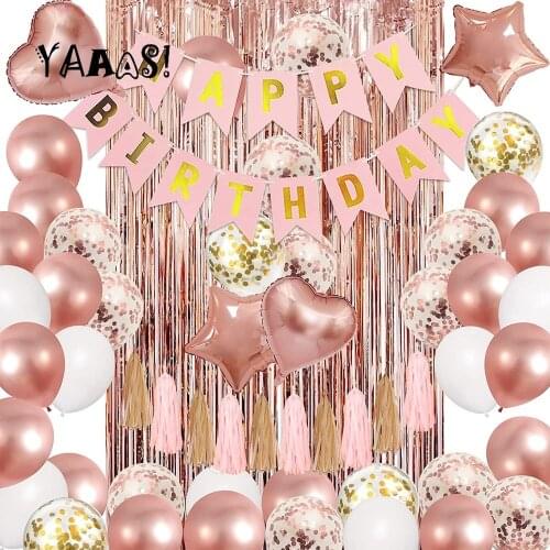 Rose Gold Balloons Set Confetti Latex Ballons Wedding Baloons Supplies Happy Birthday Party Decorations Kids Baby Shower Favors