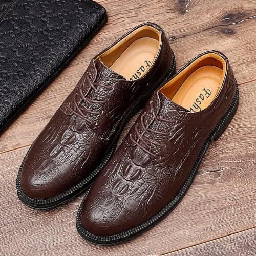 Italian Mens Dress Shoes Wedding Genuine Leather Lace Up Mens Oxford Shoes Crocodile Pattern Genuine Leather Men Formal Shoes