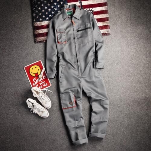 Retro Mens Workwear Coverall Overall Work Jumpsuit Pants Uniform Playsuit Lapel Collar Plus Size S-5XL