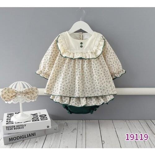 2pcs Newborn Toddler Baby Girls Clothes Print Lace Stitching Long Sleeve Tops+Brief Sets Spanish Outfit Dress For Girls L766