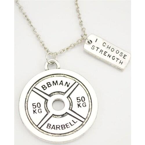 Hot Sell Sporty Necklace For Women Men Barbell Pendant I CHOOSE STRENGTH Written Personality Zinc Alloy Dropshipping